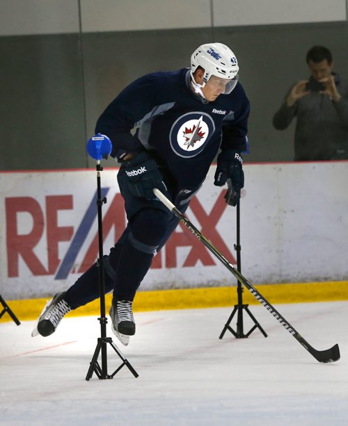 WAYNE GLOWACKI / WINNIPEG FREE PRESS

Finnish forward Kristian Vesalainen during skating speed drills at the annual summer development camp at the Bell MTS Iceplex Monday. Mike McIntyre story. June 26   2017