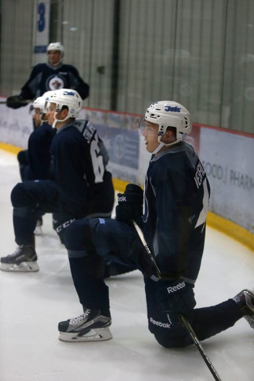 WAYNE GLOWACKI / WINNIPEG FREE PRESS
Finnish forward Kristian Vesalainen,right, at the annual Winnipeg Jets summer development camp at the Bell MTS Iceplex Monday. Mike McIntyre story. June 26 2017