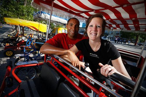 JOHN WOODS / WINNIPEG FREE PRESS
Kim and Chad Celaire, owners of Bee2Gether Tandem Bike Rentals are celebrating their 10th anniversary and are photographed at their Forks location in Winnipeg Monday, June 26, 2017.