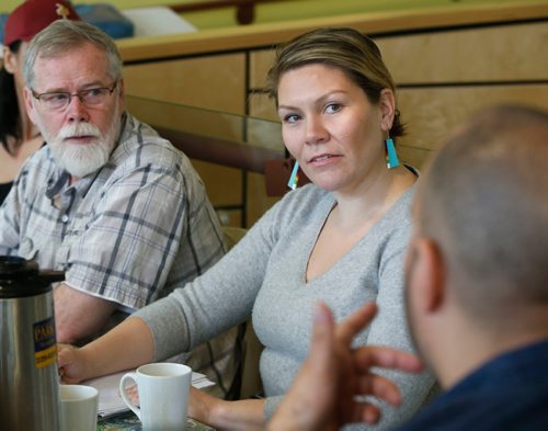 WAYNE GLOWACKI / WINNIPEG FREE PRESS

In centre, Jade Harper, owner of Spirit Fusion at the community meeting Wednesday morning at the Neechi Commons to discuss the future of the centre. Murray McNeill  story. June 28   2017