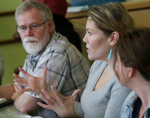 WAYNE GLOWACKI / WINNIPEG FREE PRESS

In centre, Jade Harper, owner of Spirit Fusion at the community meeting Wednesday morning at the Neechi Commons to discuss the future of the centre. Murray McNeill  story. June 28   2017