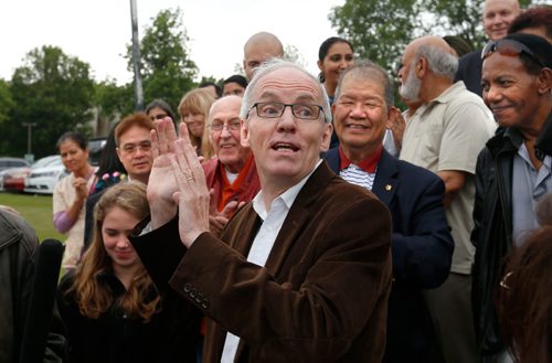 WAYNE GLOWACKI / WINNIPEG FREE PRESS

Steve Ashton glances at approaching rain clouds after he announced outside the Concordia Hospital Wednesday he will run for the leadership of the Manitoba NDP. Nick Martin  story. June 28   2017