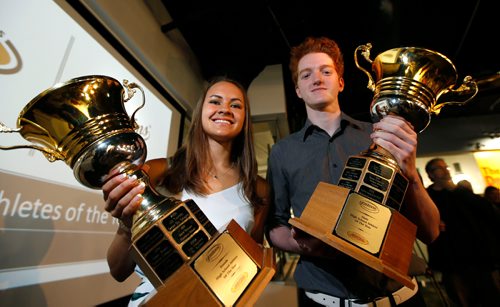 WAYNE GLOWACKI / WINNIPEG FREE PRESS

Victoria Tachinski of Vincent Massey Collegiate and Rylan Metcalf of Carman Collegiate are the 2016-2017 overall Jostens High School Athletes of the Year. The event was held Wednesday at the Manitoba Sports Hall of Fame. June 28   2017