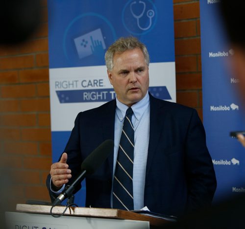 WAYNE GLOWACKI / WINNIPEG FREE PRESS

 Dr. Brock Wright at health care announcement Wednesday at the HSC. Health Minister Kelvin Goertzen announced  a new entity called Shared Health Services Manitoba will take over management of ambulance services, diagnostic imaging, emergency services and more from the five regional authorities.
 Larry Kusch story   June 28   2017