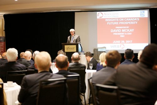 JUSTIN SAMANSKI-LANGILLE / WINNIPEG FREE PRESS
RBC CEO Dave McKay speaks at an event hosted by the Asper School of Business Thursday at the Fairmont Hotel.
170629 - Thursday, June 29, 2017.