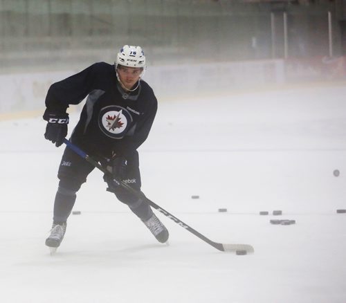 JUSTIN SAMANSKI-LANGILLE / WINNIPEG FREE PRESS
Skyler McKenzie fires the puck during a rebound drill at Thursday's Jets Development Camp at the Bell MTS Iceplex.
170629 - Thursday, June 29, 2017.