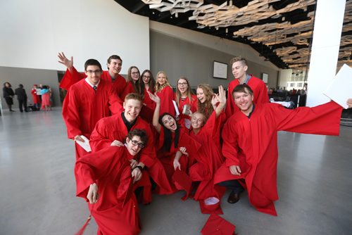 RUTH BONNEVILLE / WINNIPEG FREE PRESS

49.8 Feature: Class of  2017 Project:    Fun Group photo of 13 of the 15 "Class of 2017" students   (Noah, Griffin, Thomas,  Quinn, Sarah, Julianna, Naomi,  Mackenzie,  Hailey, Avery, Garrett, Sydney and  Aby),  gather together for a fun, informal group photo after their convocation ceremony.   (Jesse and Savanna not in photo)


Final photos of The class of 2017 students (15),  on their graduation day from Glenlawn Collegiate.  Their convocation ceremony was held at The RBC Convention Centre on June 26th 2017 as well as their dinner and dance later that evening.  
See story on WFP's 13 year documentary on a group of students  who the Free Press followed and photographed from their 1st year in kindergarden in Windsor School to their graduating year in 2017 at Glenlawn Collegiate. 

See Doug Speirs story.  

June 26, 2017