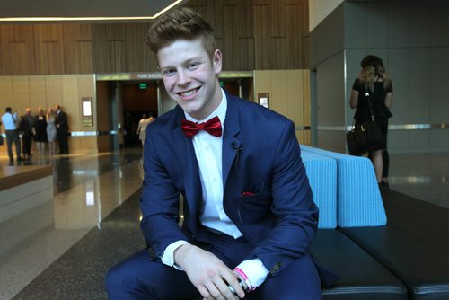 RUTH BONNEVILLE / WINNIPEG FREE PRESS

49.8 Feature: Class of  2017 Project:    Griffin dressed to the nines in his red bow tie and blue suit at his graduation dinner.  

Final photos of The class of 2017 students (15),  on their graduation day from Glenlawn Collegiate.  Their convocation ceremony was held at The RBC Convention Centre on June 26th 2017 as well as their dinner and dance later that evening.  
See story on WFP's 13 year documentary on a group of students  who the Free Press followed and photographed from their 1st year in kindergarden in Windsor School to their graduating year in 2017 at Glenlawn Collegiate. 

See Doug Speirs story.  

June 26, 2017