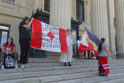 BORIS MINKEVICH / WINNIPEG FREE PRESS
Protestors of Canada Day at the Manitoba Legislature this afternoon. July 1, 2017
