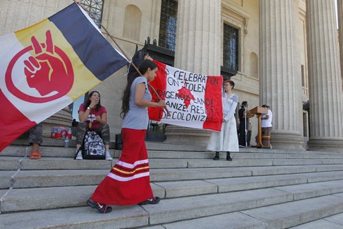 BORIS MINKEVICH / WINNIPEG FREE PRESS
Protestors of Canada Day at the Manitoba Legislature this afternoon. July 1, 2017
