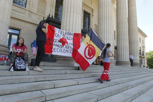 BORIS MINKEVICH / WINNIPEG FREE PRESS
Protestors of Canada Day at the Manitoba Legislature this afternoon. July 1, 2017
