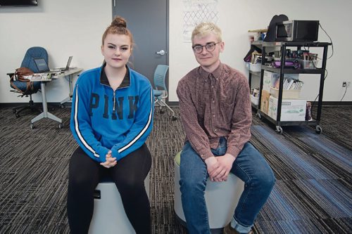 Canstar Community News June 29, 2017 - Pembina Trails School Division Alternative High School students Kirsten Cloud, 17, and James Perry, 20, pictured in the classroom at Investors Group Field. (DANIELLE DA SIVLA/SOUWESTER/CANSTAR)