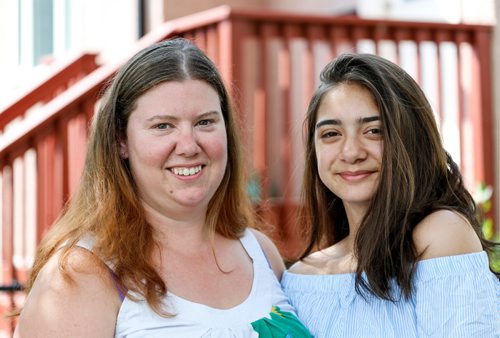 JUSTIN SAMANSKI-LANGILLE / WINNIPEG FREE PRESS
14 year-old Paige Ortiz (R) and her mother, Nicole Abbott pose on their front lawn Tuesday. Oritz has used the Sunshine Fund 5 times and says she enjoys camp because she gets to meet new people and learn about God.
170704 - Tuesday, July 04, 2017.