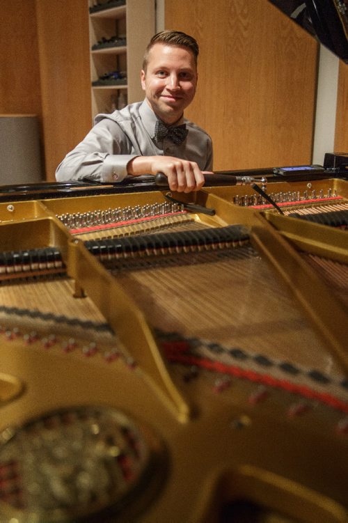 MIKE DEAL / WINNIPEG FREE PRESS
Joe Cote, arguably the youngest piano tuner in town. Joe used to sell pianos (he also plays in lounges) but after he kept hearing piano tuners in Winnipeg were largely in their 60s and 70s, he got into the business four years ago & hasn't looked back... 
170704 - Tuesday, July 04, 2017.