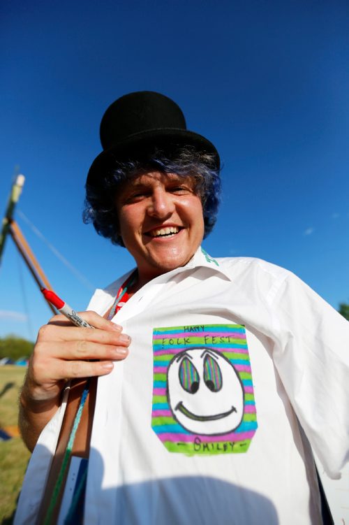 JUSTIN SAMANSKI-LANGILLE / WINNIPEG FREE PRESS
Veteran Folk Fest attendee calling himself "Smiley" poses Wednesday in the festival camp ground.
170705 - Wednesday, July 05, 2017.