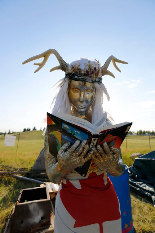 JUSTIN SAMANSKI-LANGILLE / WINNIPEG FREE PRESS
A colourfully decorated statue is seen Wednesday in the Folk Festival campgrounds. There are dozens of art installations spread out around the festival grounds.
170705 - Wednesday, July 05, 2017.