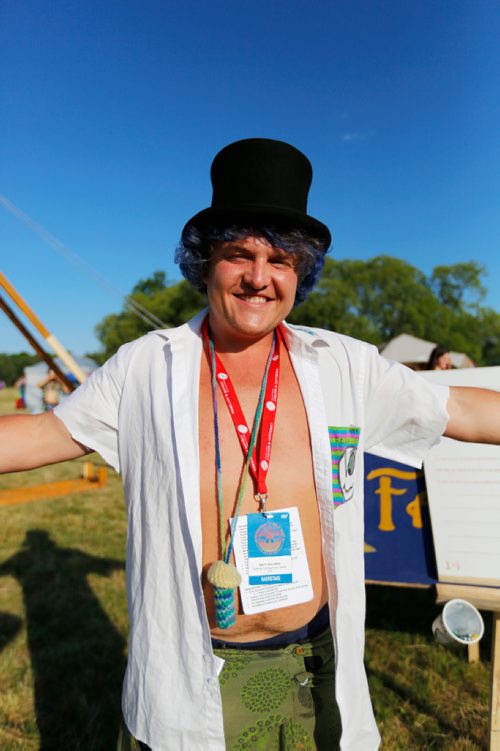 JUSTIN SAMANSKI-LANGILLE / WINNIPEG FREE PRESS
Veteran Folk Fest attendee calling himself "Smiley" poses Wednesday in the festival camp ground.
170705 - Wednesday, July 05, 2017.