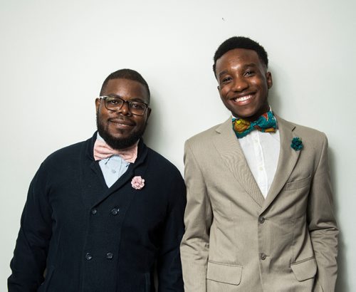 DAVID LIPNOWSKI / WINNIPEG FREE PRESS


Guylain Nkongolo owner of Lula Nga (left) with his brother-in-law and co-founder Kenan Kamanga (right) pose for photographs Wednesday July 5, 2017.

They run a local business that specializes in one-of-a-kind bowties, pocket squares and flower pins that reflect the culture of Guylain's home country, Congo. 
