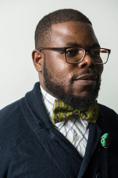 DAVID LIPNOWSKI / WINNIPEG FREE PRESS


Owner of Lula Nga, Guylain Nkongolo, poses for photographs Wednesday July 5, 2017.

They run a local business that specializes in one-of-a-kind bowties, pocket squares and flower pins that reflect the culture of Guylain's home country, Congo. 
