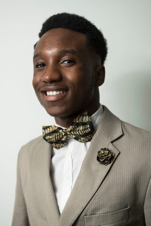 DAVID LIPNOWSKI / WINNIPEG FREE PRESS


Co-founder of  Lula Nga, Kenan Kamanga, poses for photographs Wednesday July 5, 2017.

They run a local business that specializes in one-of-a-kind bowties, pocket squares and flower pins that reflect the culture of Guylain's home country, Congo. 
