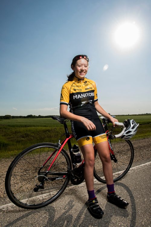 DAVID LIPNOWSKI / WINNIPEG FREE PRESS

Rebecca Man is a local cyclist competing in the Canada Games this summer in Winnipeg. She poses for a photo prior to the Grand Pointe Road Race in Grand Pointe, Manitoba Wednesday July 5, 2017.