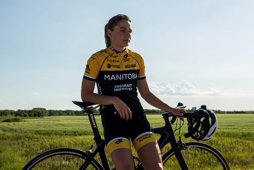 DAVID LIPNOWSKI / WINNIPEG FREE PRESS

Chloe Penner is a local cyclist competing in the Canada Games this summer in Winnipeg. She poses for a photo prior to the Grand Pointe Road Race in Grand Pointe, Manitoba Wednesday July 5, 2017.