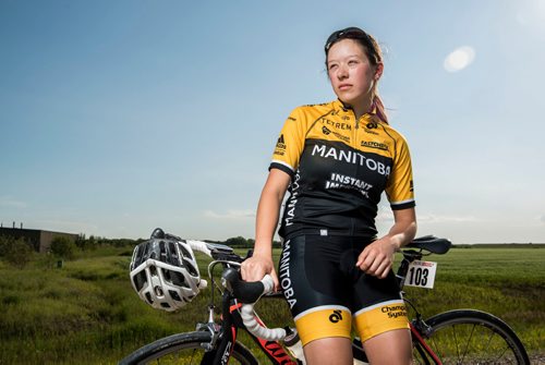 DAVID LIPNOWSKI / WINNIPEG FREE PRESS

Rebecca Man is a local cyclist competing in the Canada Games this summer in Winnipeg. She poses for a photo prior to the Grand Pointe Road Race in Grand Pointe, Manitoba Wednesday July 5, 2017.