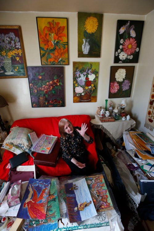 WAYNE GLOWACKI / WINNIPEG FREE PRESS

Undiscovered artist and would-be published author Grazyna (Grace) Brown surrounded by her art work in her home in the North End. Gord Sinclair  story  July 6  2017