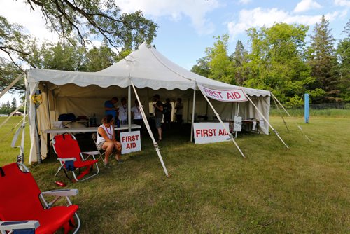 JUSTIN SAMANSKI-LANGILLE / WINNIPEG FREE PRESS
One of the first aid stations is seen on the Winnipeg Folk Festival grounds Thursday. This year, medics are being equipped with Naloxone kits to counter opioid overdoses.
170706 - Thursday, July 06, 2017.