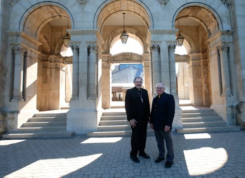 WAYNE GLOWACKI / WINNIPEG FREE PRESS

Faith Page. Father Marcel Carrière,right, and Archbishop Albert LeGatt in front of the St. Boniface Cathedral-Basilica. For  Brenda Suderman story: Changing role of St. Boniface Cathedral and archdiocese. July 7  2017