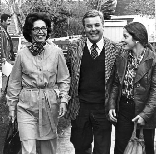 Sterling lyon with wife and daughter Nancy on way to voting pole Oct 13, 1977.  Phil Hossack/Winnipeg Free Press