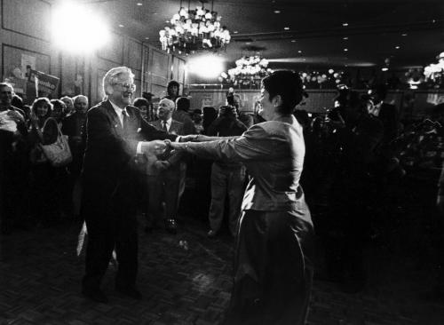 Sharon Carstairs Dances with husband on election night April 27, 1988.  Ken Gigliotti/ Winnipeg Free Press