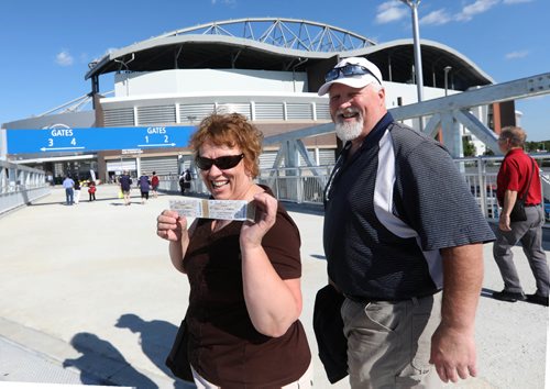 RUTH BONNEVILLE / WINNIPEG FREE PRESS

Winnipeg Blue Bomber fans,  Marilyn Neumann and Jim Hallock , are  all smiles after taking the bus shuttle for the first time and getting dropped off at the new bus terminal for the first game at Investors Group Field Friday evening. 

See Carol Sanders story.  


July 07, 2017