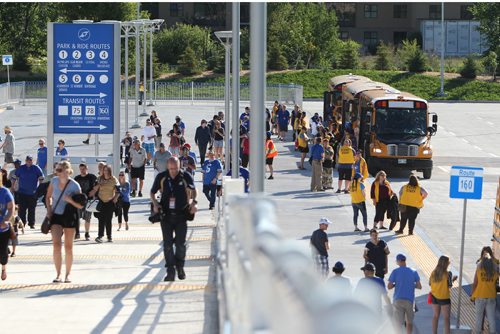 RUTH BONNEVILLE / WINNIPEG FREE PRESS

Winnipeg Blue Bomber fans make their way up the ramp to Investors Group Stadium after getting dropped off at the new shuttle bus terminal  for the first game Friday evening. 



July 07, 2017