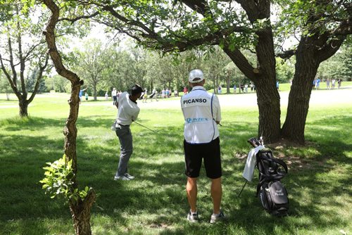 RUTH BONNEVILLE / WINNIPEG FREE PRESS

Sports, Matthew Picanso hits his ball out of the trees  during Round Three of the Players Cup Golf Tournament at Pine Ridge Hollow Saturday.  
 

July 08, 2017