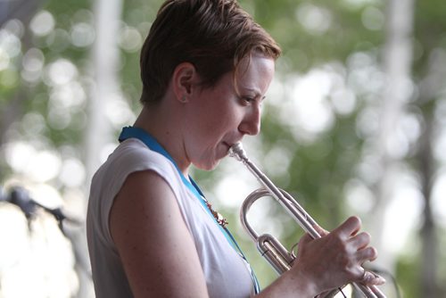 RUTH BONNEVILLE / WINNIPEG FREE PRESS

Trumpet player Martine Labbé with the band Wesli  performs on stage at the 44th annual Folk Festival at Birds Hill Park Saturday.  

July 08, 2017