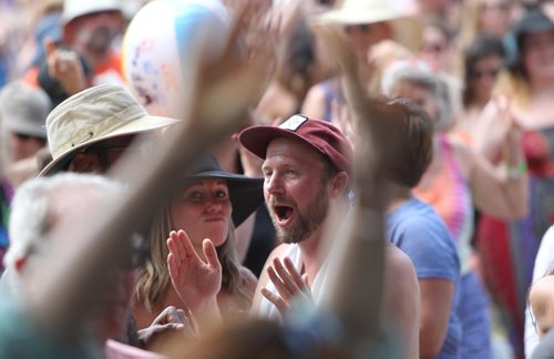 RUTH BONNEVILLE / WINNIPEG FREE PRESS

Thousands dance as they listen to the performers on stage  at the 44th annual Folk Festival at Birds Hill Park Saturday.  

July 08, 2017