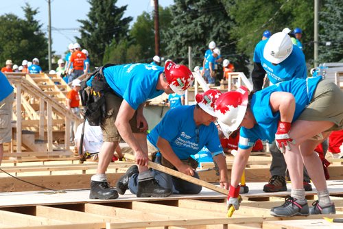 WAYNE GLOWACKI / WINNIPEG FREE PRESS

About 500 volunteers started building  20 homes on Lyle St. Monday morning as part of the Habitat for Humanitys 34th Jimmy & Rosalynn Carter Work Project¤ that runs July 9-14 in cities across Canada. Together they will be building 150 homes in celebration of Canadas 150th anniversary.Kevin Rollason story  July 10  2017