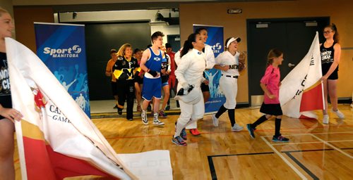 WAYNE GLOWACKI / WINNIPEG FREE PRESS

Manitoba athletes enter the Official Grand Opening Ribbon Cutting Ceremony for the Canada Games Sport for Life Centre Tuesday held in the Qualico Training Centre Gymnasium. Intern  story  July 11  2017
