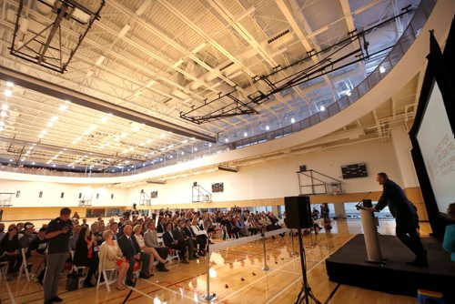 WAYNE GLOWACKI / WINNIPEG FREE PRESS

Premier Brian Pallister,right, at the Official Grand Opening Ribbon Cutting Ceremony for the Canada Games Sport for Life Centre Tuesday held in the Qualico Training Centre Gymnasium. Intern  story  July 11  2017