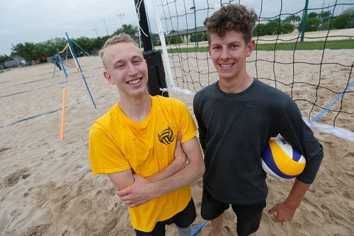JOHN WOODS / WINNIPEG FREE PRESS
Ben Hooker (L) and Dan Thiessen, Manitoba beach volleyball players who are competing in the Canada Summer Games are photographed at practice Tuesday, July 11, 2017.