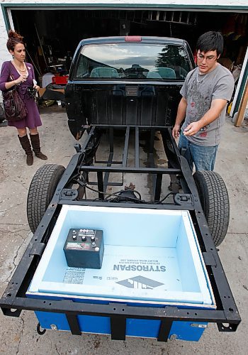 BORIS MINKEVICH / WINNIPEG FREE PRESS  080910 The Sasaki brothers are building an electric truck. Nicholas talks to Gaberiel.