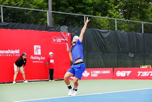 JUSTIN SAMANSKI-LANGILLE / WINNIPEG FREE PRESS
Canadian player Filip Peliwo serves during the Challenger Tour Wednesday at the Winnipeg Lawn and Tennis Club.
170712 - Wednesday, July 12, 2017.