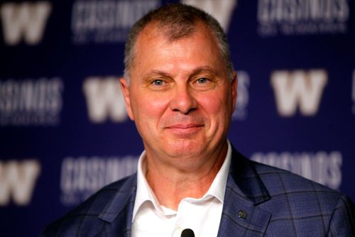 BORIS MINKEVICH / WINNIPEG FREE PRESS
New CFL commissioner Randy Ambrosie speaks to media pre game at IGF. July 13, 2017