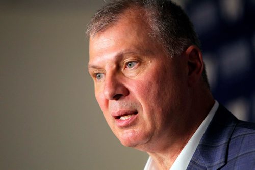 BORIS MINKEVICH / WINNIPEG FREE PRESS
New CFL commissioner Randy Ambrosie speaks to media pre game at IGF. July 13, 2017