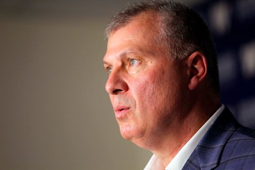 BORIS MINKEVICH / WINNIPEG FREE PRESS
New CFL commissioner Randy Ambrosie speaks to media pre game at IGF. July 13, 2017