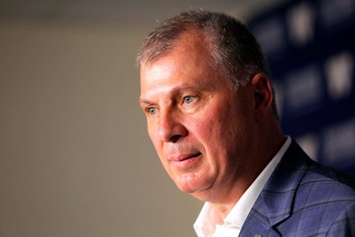 BORIS MINKEVICH / WINNIPEG FREE PRESS
New CFL commissioner Randy Ambrosie speaks to media pre game at IGF. July 13, 2017