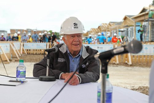 RUTH BONNEVILLE / WINNIPEG FREE PRESS

Former U.S. president Jimmy Carter is in good spirits as he smiles while being interviewed at the Carter Habitat for Humanity work project site Friday afternoon.  
July 14, 2017