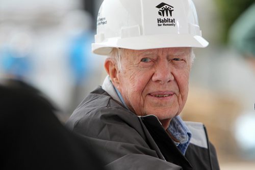 RUTH BONNEVILLE / WINNIPEG FREE PRESS

Former U.S. president Jimmy Carter is in good spirits as he smiles while waiting for interview to start  at the Carter Habitat for Humanity work project site Friday afternoon.  
July 14, 2017