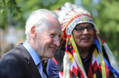 TREVOR HAGAN / WINNIPEG FREE PRESS 
Lord Selkirk and Brokenhead Chief Jim Bear, Sunday, July 16, 2017.